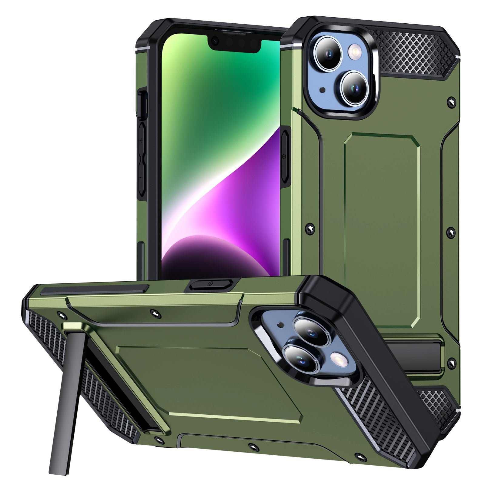 For iPhone 13 14 Kickstand Phone Case PC+TPU Military Grade 10ft Drop Tested Rubberized Back Cover For iPhone 13 14 Kickstand Phone Case PC+TPU Military Grade 10ft Drop Tested Rubberized Back Cover